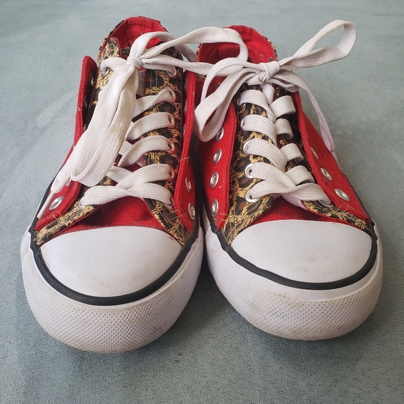 Sz 9 Twisted Red & Leopard Print Lace-Up Shoes - Picture 6 of 8